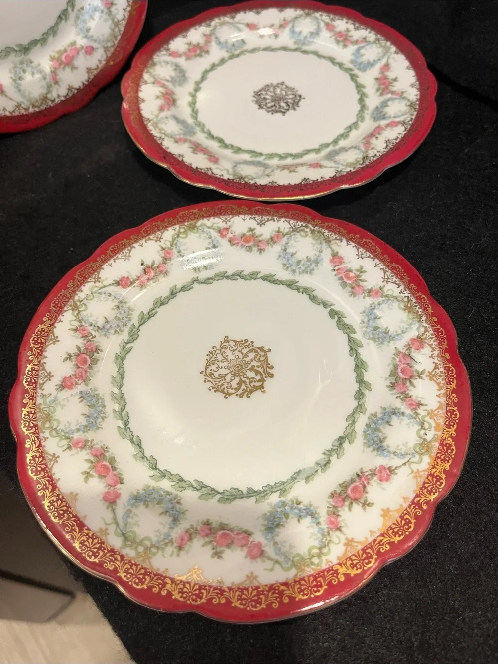 VTG Imperial Crown Dainty Floral Wine Trim 6” Plates Made in Austria Set of 3